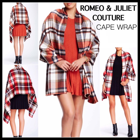 Romeo & Juliet Couture Accessories - LUXE PLAID BLANKET WRAP SCARF PONCHO CAPE A3C